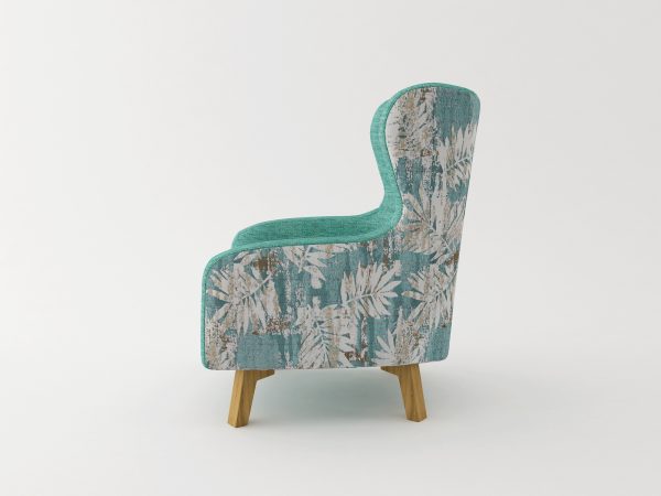 Armchair High back Lounge Accent Chair Designer Printed Fabric with Wooden Leg