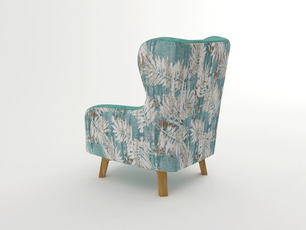 Armchair High back Lounge Accent Chair Designer Printed Fabric with Wooden Leg