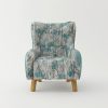 Armchair High back Lounge Accent Chair Designer Printed Fabric Upholstery with Wooden Leg