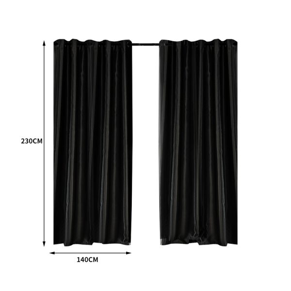 2X Blockout Curtains Blackout Curtain Bedroom Window Eyelet – 140 x 230 cm, Black