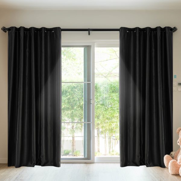 2X Blockout Curtains Blackout Curtain Bedroom Window Eyelet – 140 x 230 cm, Black