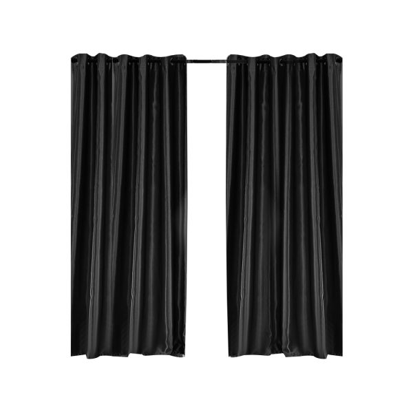 2X Blockout Curtains Blackout Curtain Bedroom Window Eyelet – 140 x 230 cm, Black