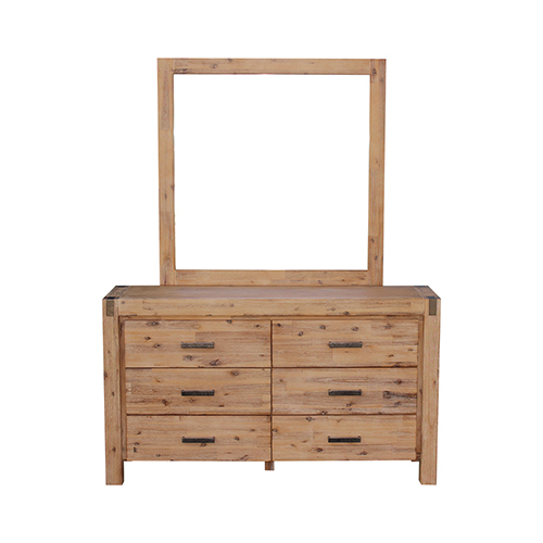 4 Pieces Bedroom Suite in Solid Wood Veneered Acacia Construction Timber Slat Double Size Oak Colour Bed, Bedside Table & Dresser