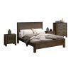 4 Pieces Bedroom Suite in Solid Wood Veneered Acacia Construction Timber Slat Queen Size Chocolate Colour Bed, Bedside Table & Tallboy