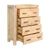 5 Pieces Bedroom Suite in Solid Wood Veneered Acacia Construction Timber Slat Double Size Oak Colour Bed, Bedside Table, Tallboy & Dresser