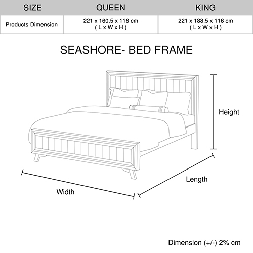 4 Pieces Bedroom Suite King Size Silver Brush in Acacia Wood Construction Bed, Bedside Table & Dresser