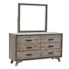 4 Pieces Bedroom Suite King Size Silver Brush in Acacia Wood Construction Bed, Bedside Table & Dresser