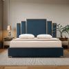 Bed Frame Polyester Fabric Padded Upholstery High Quality Slats Polished Stainless Steel Feet Queen Size
