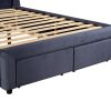 Queen Size Storage Bed Frame Upholtery Navy Blue Fabric with 2 Drawers