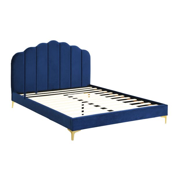 Adwick Bed Frame Mattress Base Platform Wooden Velevt Headboard – QUEEN, Blue