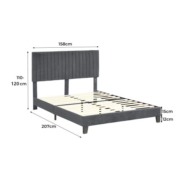 Parilla Bed Frame Mattress Base Platform Wooden Velevt Headboard – QUEEN, Grey