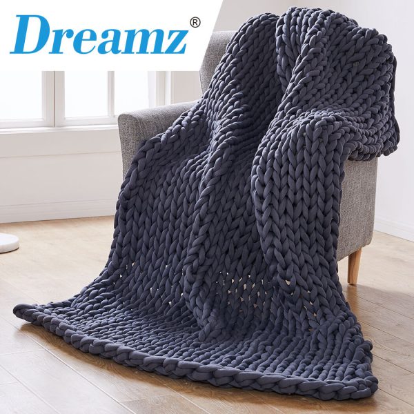 Knitted Weighted Blanket Chunky Bulky Knit Throw Blanket – Dark Grey, 9 KG