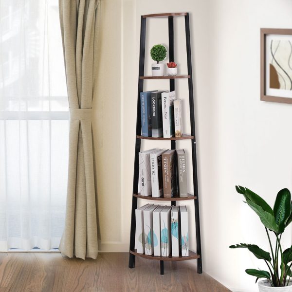 5 Tier Corner Shelf Industrial Ladder Shelf Wooden Storage Display Rack