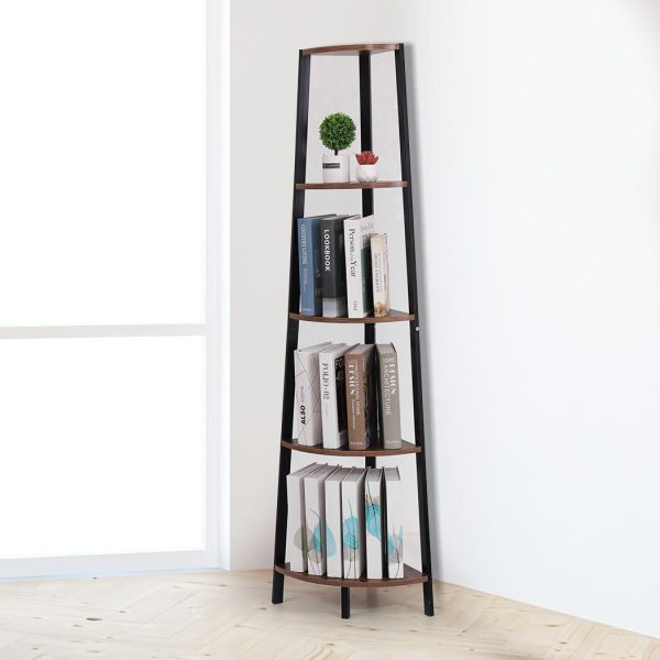 5 Tier Corner Shelf Industrial Ladder Shelf Wooden Storage Display Rack