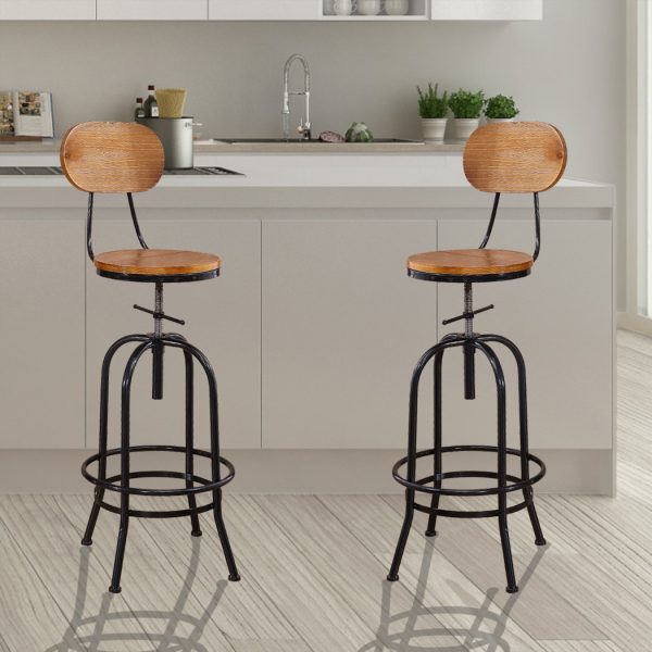 2x Levede Industrial Bar Stools Kitchen Stool Wooden Barstools Swivel Vintage