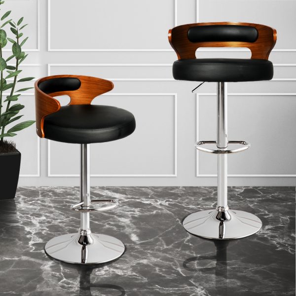 1x Bar Stools Kitchen Gas Lift Wooden Beech Stool Chair Swivel Barstools – Black and Silver