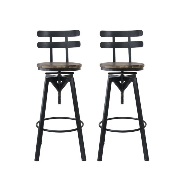 Industrial Adjustable Swivel Bar Stools With Back Wood Counter Chairs x1