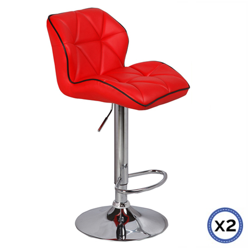 2X Bar Stools Faux Leather Mid High Back Adjustable Crome Base Gas Lift Swivel Chairs – Red