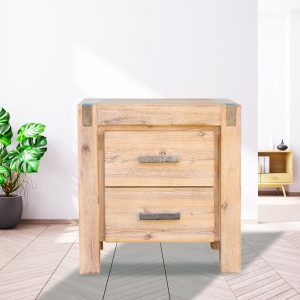 Hawthorne Bedside Table 2 drawers Night Stand Solid Wood Acacia – Oak