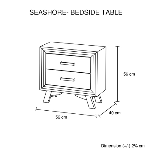 Columbine Bedside Table 2 drawer Night Stand with Solid Acacia Storage in Sliver Brush Colour