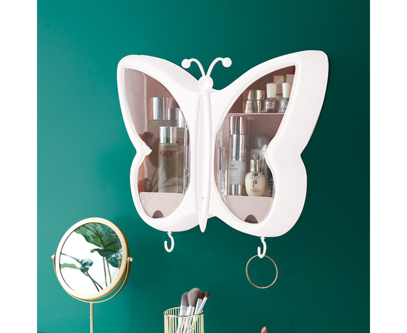 Butterfly Shape Wall-Mounted Makeup Organiser Dustproof Waterproof Bathroom Storage Box Home Decor