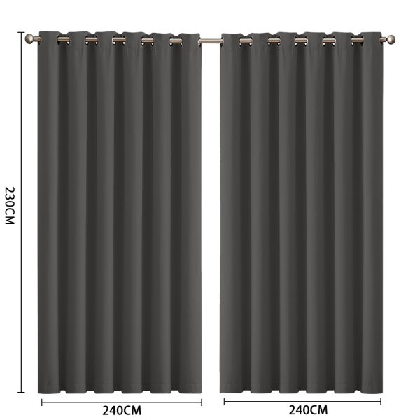 2x Blockout Curtains Panels 3 Layers Eyelet Room Darkening – 240 x 230 cm, Charcoal