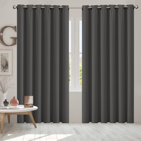 2x Blockout Curtains Panels 3 Layers Eyelet Room Darkening – 240 x 230 cm, Charcoal