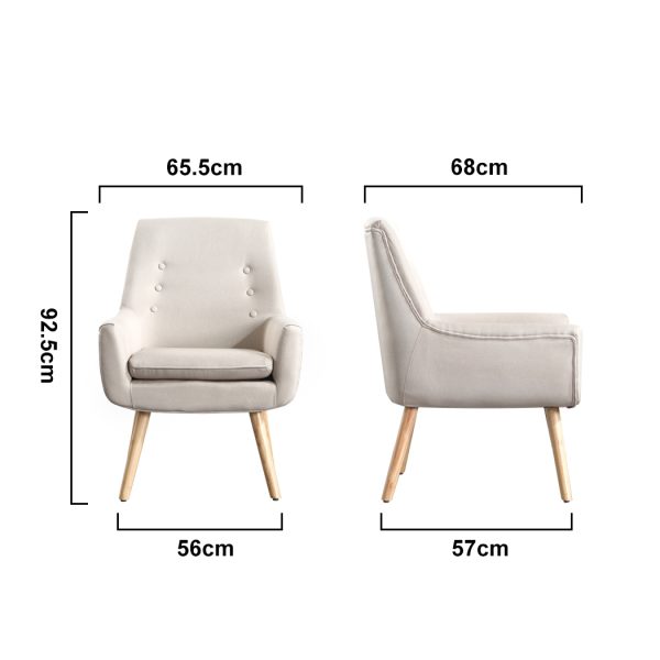 2x Upholstered Fabric Dining Chair Kitchen Wooden Modern Cafe Chairs – Beige