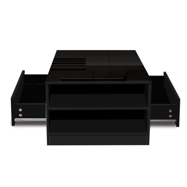 Coffee Table LED Lights High Gloss Storage Drawer Living Room – Black