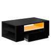 Coffee Table LED Lights High Gloss Storage Drawer Living Room – Black