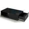 Coffee Table LED Lights High Gloss Storage Drawer Living Room – Black