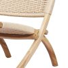 Foldable Single Deck Chair Solid Ash Wood Kraft Rope Paper Woven Seat