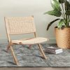 Foldable Single Deck Chair Solid Ash Wood Kraft Rope Paper Woven Seat