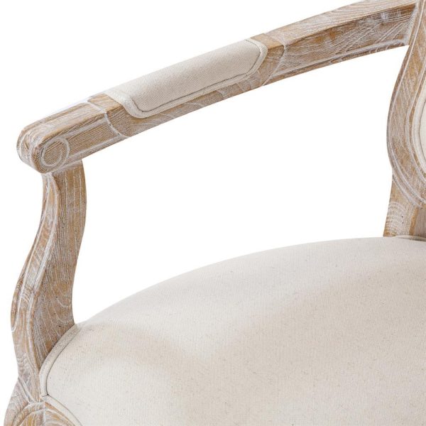 2X Armchair White Washed Wooded & Beige Color Fabric