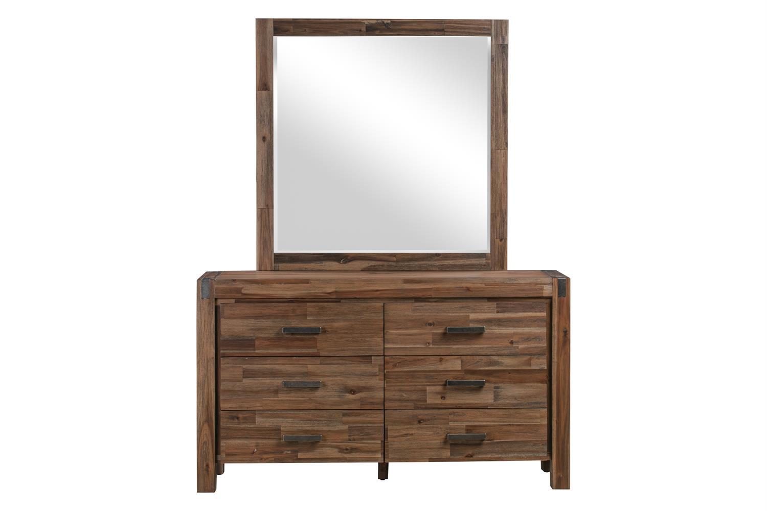 Dresser with 6 Storage Drawers in Solid Acacia & Veneer With Mirror in Chocolate Colour