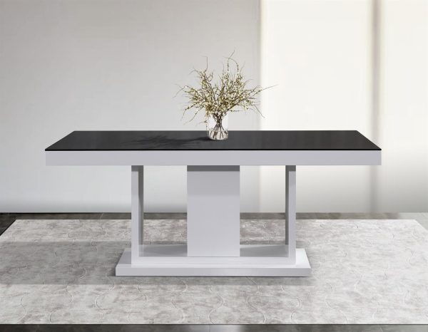 Dining Table in Rectangular Shape High Glossy MDF Wooden Base Combination of Black & White Colour