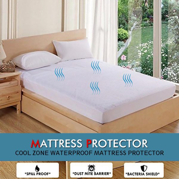 Mattress Protector Topper Polyester Cool Fitted Cover Waterproof – DOUBLE