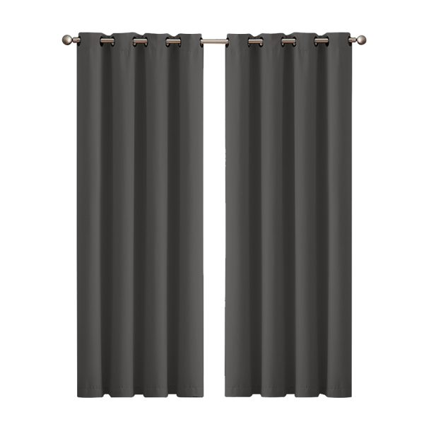 2x Blockout Curtains Panels 3 Layers Eyelet Room Darkening – 240 x 230 cm, Charcoal