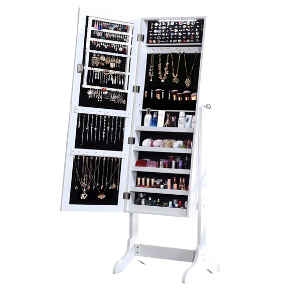 Dual Use Mirrored Jewellery Dressing Cabinet with LED Light White Colour