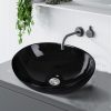 Wash Basin Oval Ceramic Hand Bowl Bathroom Sink Vanity Above Counter Black – High Gloss Finish