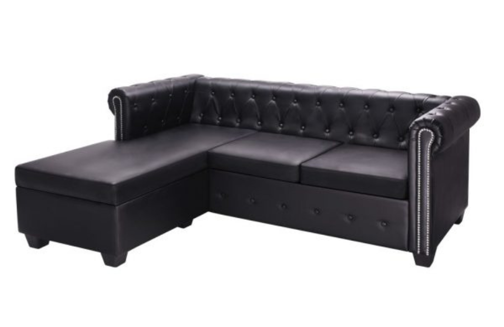 L-Shaped Chesterfield Sofa Artificial Leather Black