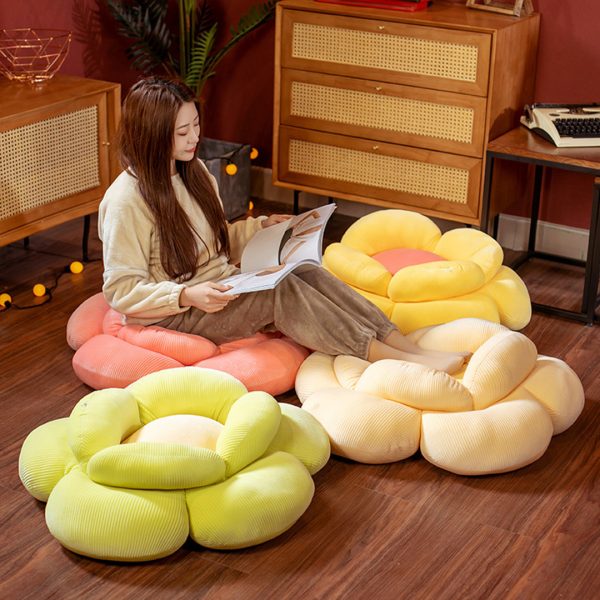 2X Beige Double Flower Shape Cushion Soft Bedside Floor Plush Pillow Home Decor