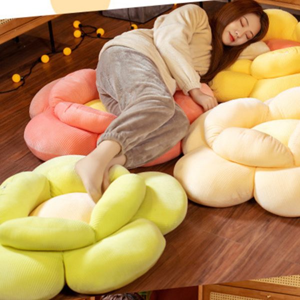 2X Beige Double Flower Shape Cushion Soft Bedside Floor Plush Pillow Home Decor