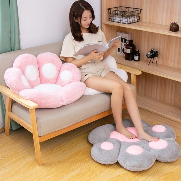Grey Paw Shape Cushion Warm Lazy Sofa Decorative Pillow Backseat Plush Mat Home Decor