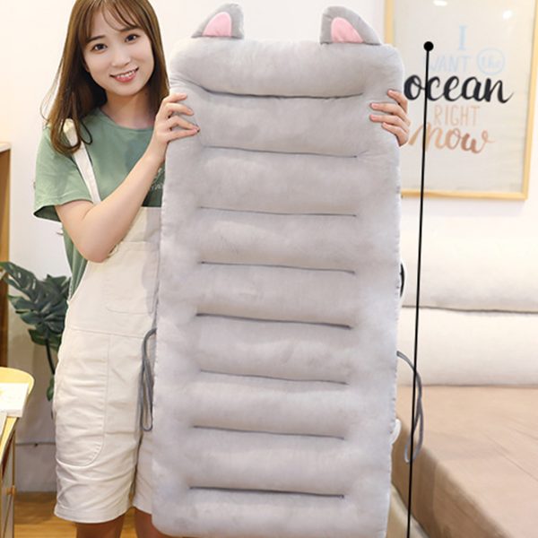 Grey One Piece Siamese Cushion Office Sedentary Butt Mat Back Waist Chair Support Home Decor With Cat Ears