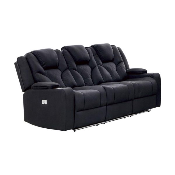 3+1+1 Seater Electric Recliner Stylish Rhino Fabric Black Lounge Armchair with LED Features
