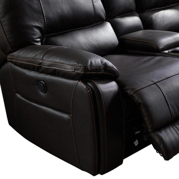 Round Corner Sofa Genuine Leather Dark Brown Electric Recliner 2x Cup Holders