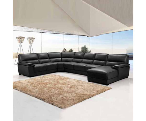 Townsend Lounge Set Luxurious 7 Seater Bonded Leather Corner Sofa Living Room Couch in Black with Chaise