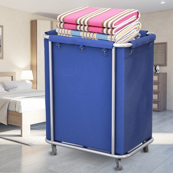 Stainless Steel Commercial Square Soiled Linen Laundry Trolley Cart with Wheels Blue