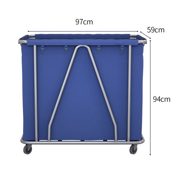 Stainless Steel Commercial Large Soiled Linen Laundry Trolley Cart with Wheels Blue